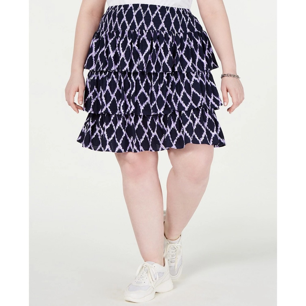 Michael Kors women plus size 2X Smock waist 3 Tie Ikat Skirt Layer boho festival